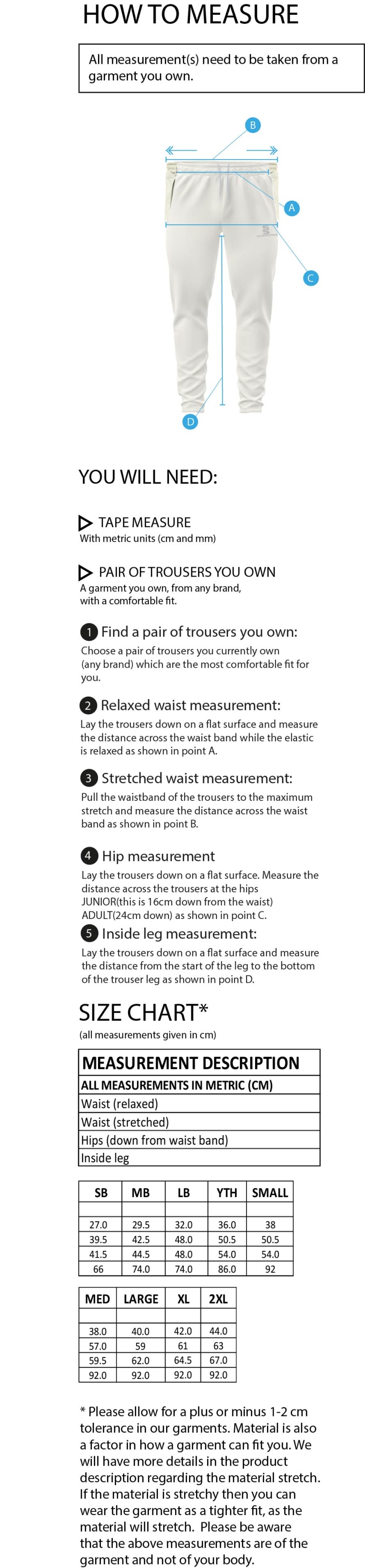 Blade Playing Pant : Bottle Green - Size Guide