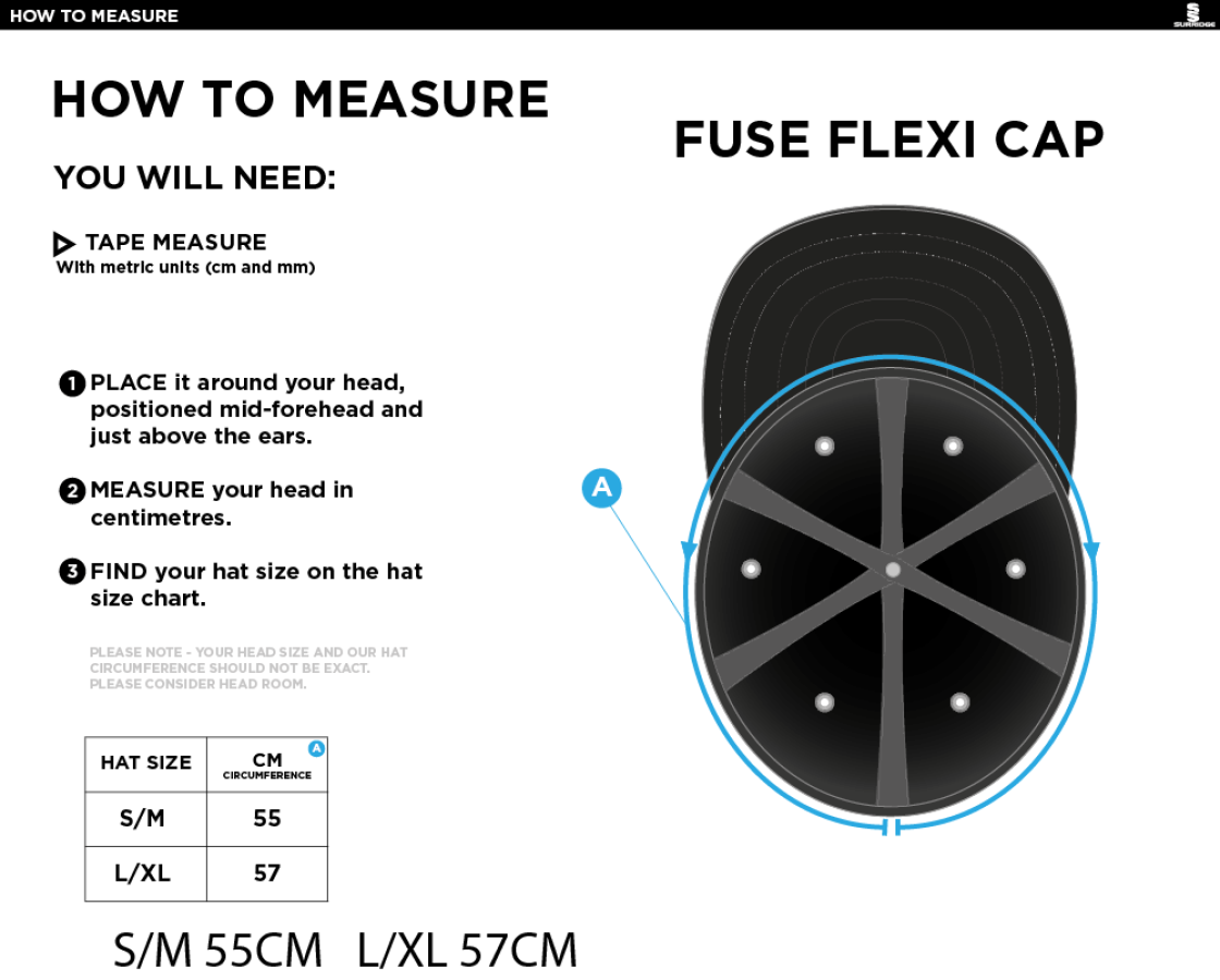 Blindley Heath CC FUSE FLEXI FIT CAP - Size Guide