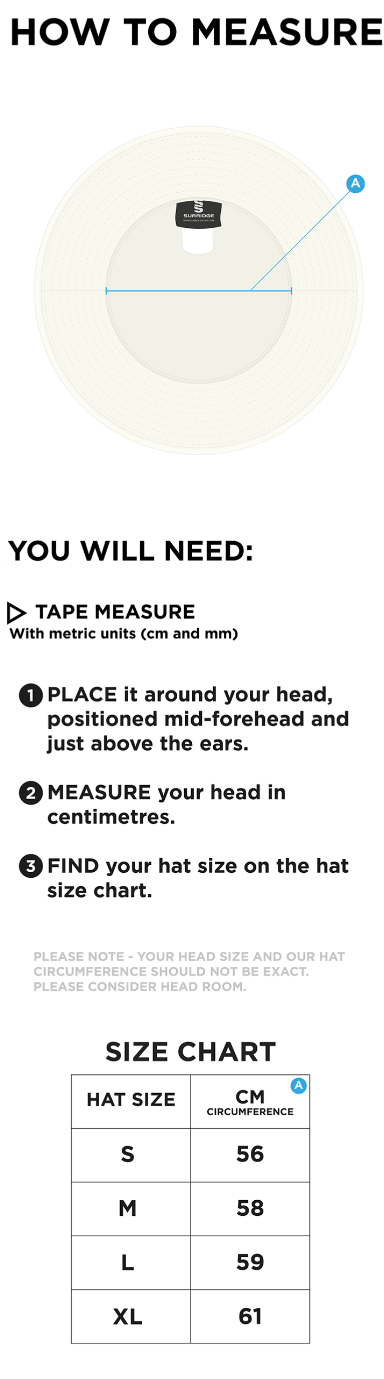 Blindley Heath CC Floppy Sun Hat - Size Guide