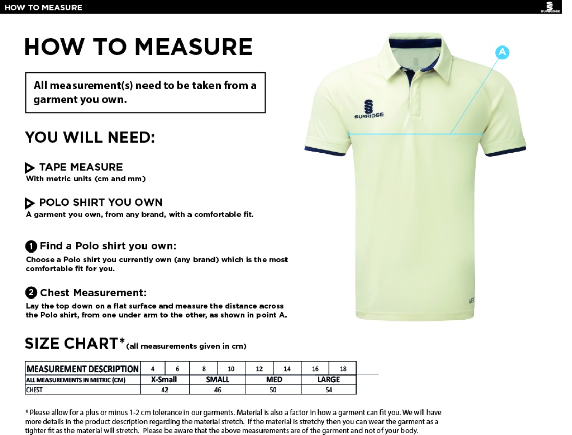 Blindley Heath CC Dual Cricket Shirt Short Sleeve Womens - Size Guide