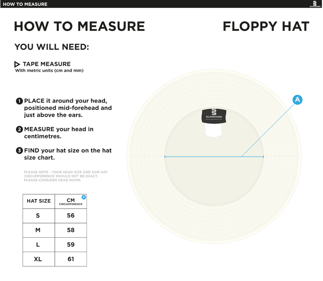 Blindley Heath CC Floppy Sun Hat - Size Guide