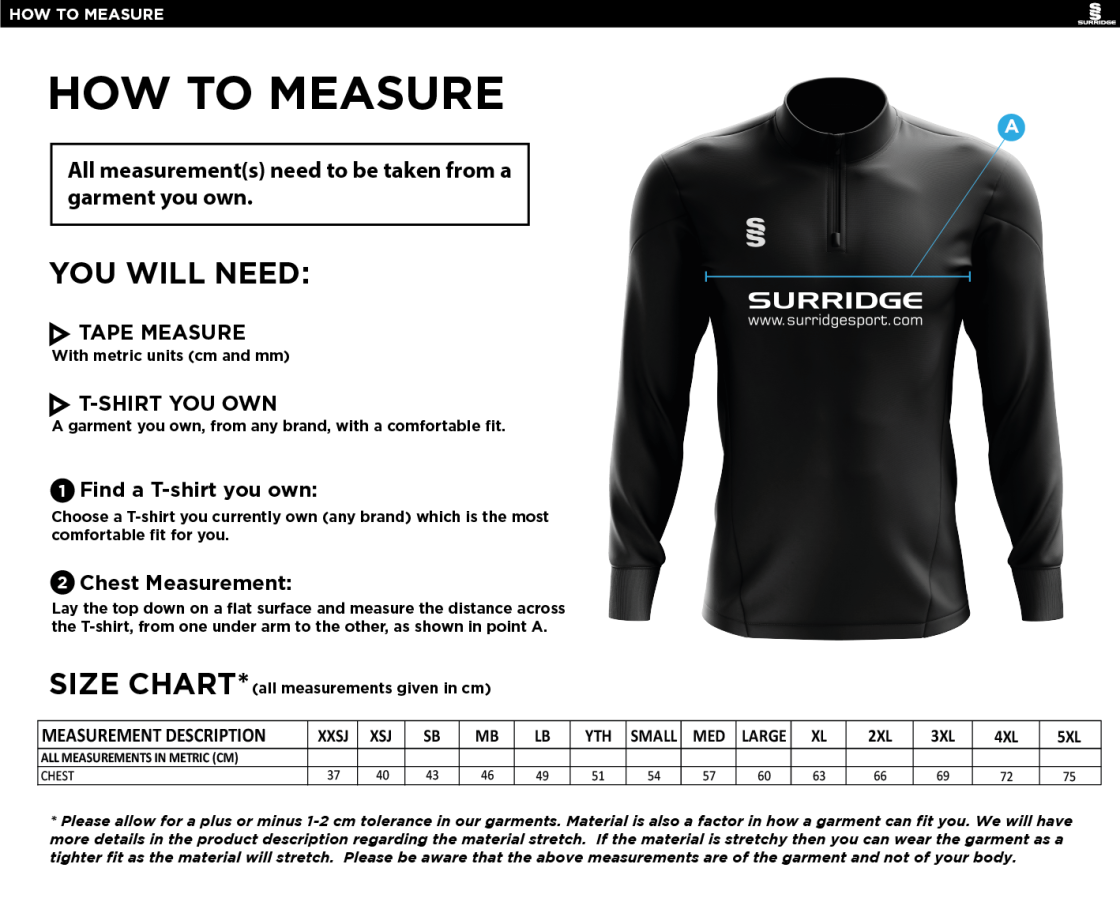 Blade Performance Top : Navy / Bottle / Amber - Size Guide